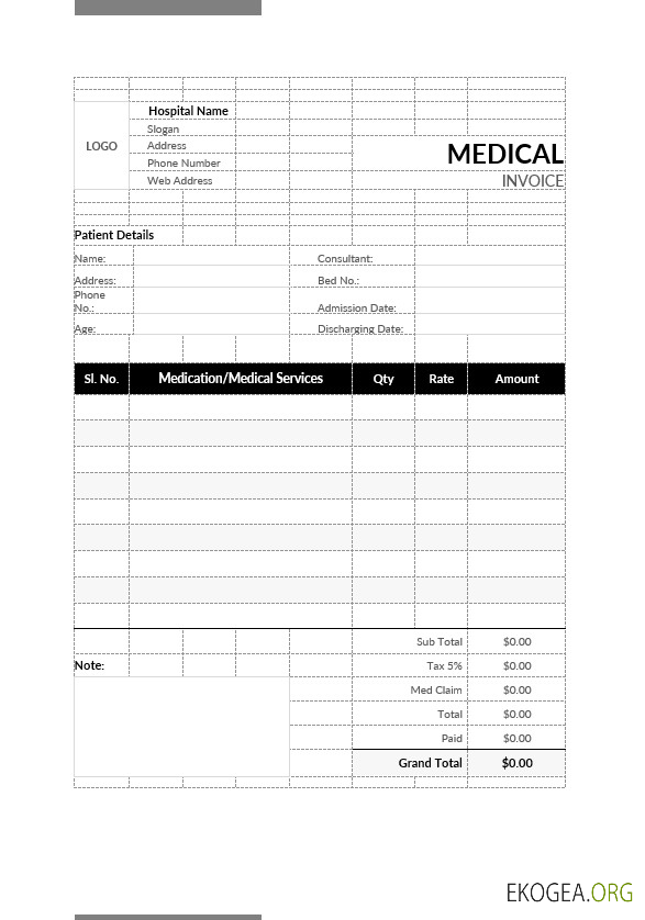 Modèle de format de facture médicale